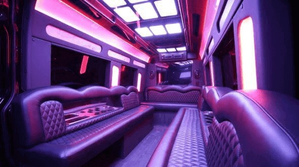 Interior of Woodbridge Party Bus Company's 14 Passenger Sprinter Limousine in Union