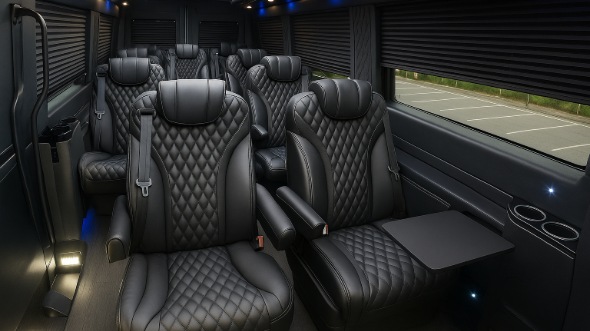 Interior of Woodbridge Party Bus Company's 15 Passenger Mini Bus in Woodbridge