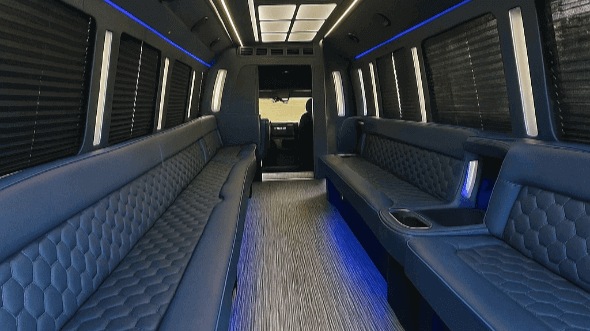 Interior of Woodbridge Party Bus Company's 25 Passenger Party Bus in New York