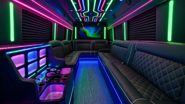 Interior of Woodbridge Party Bus Company's 28 Passenger Party Bus in Edison