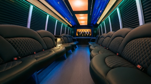 Interior of Woodbridge Party Bus Company's 30 Passenger Party Bus in Perth Amboy