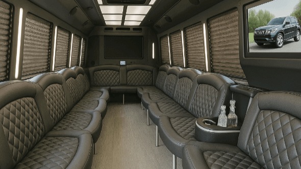 Interior of Woodbridge Party Bus Company's 50 Passenger Party Bus in New York